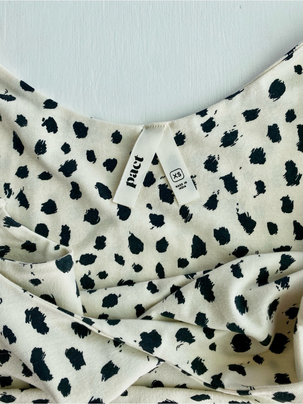 *LIKE NEW* Pact Organic Cotton-blend Midi Wrap Dress with Black Spot Print - Picture 3 of 4